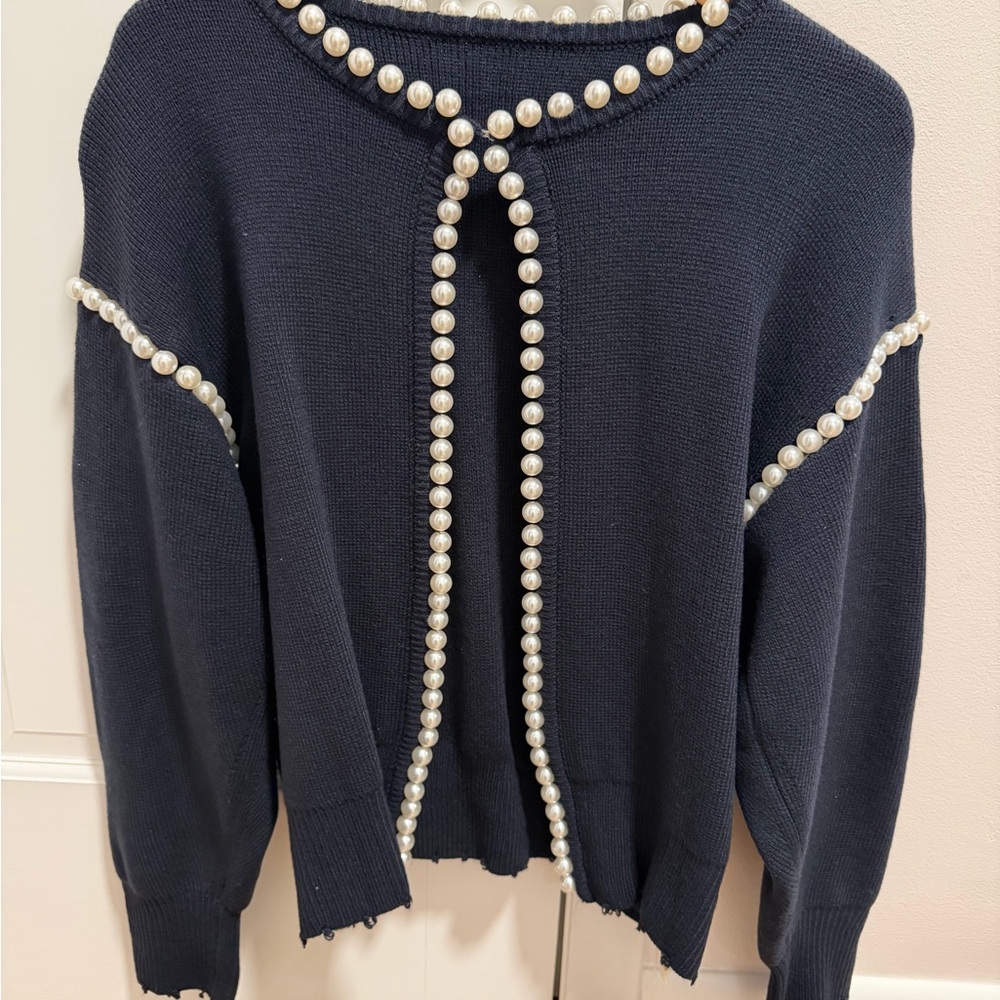 Commense Navy Sweater with Pearl Details
